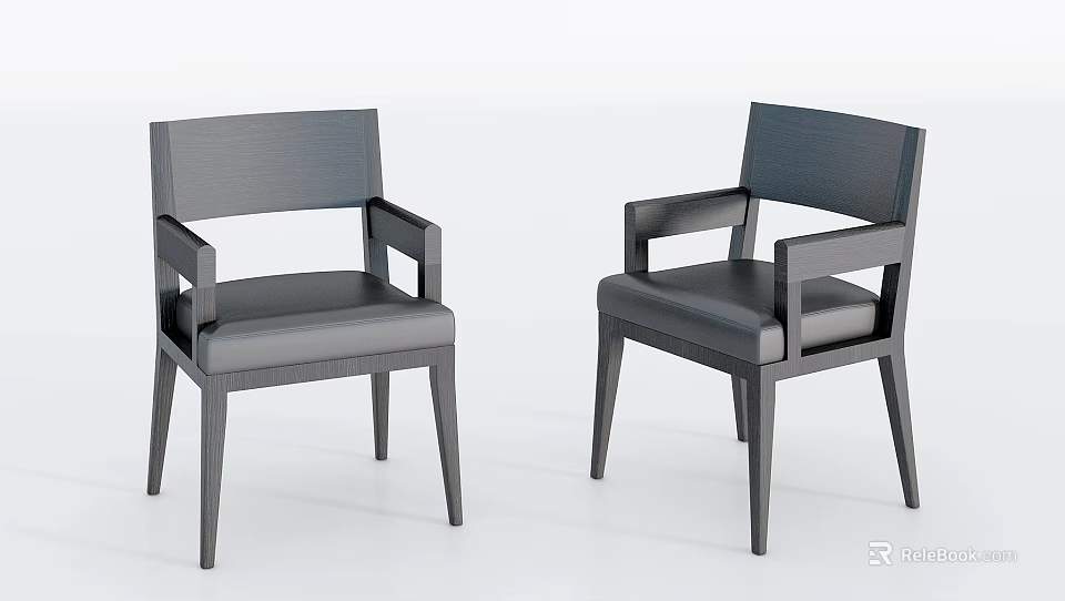 Modern Single Chair With Armrests Gray Upholstered Seat And Dark Frame 3d model