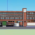 Red Brick Building Exterior With Clock Tower Spacious Entrance And Green Landscaping