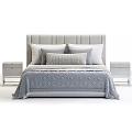 Modern Gray Double Bed with Upholstered Headboard Diamond Quilt Pillows and Nightstands
