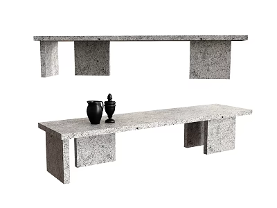 Stone Bench With Black Vases Top And Front View Design 3d model