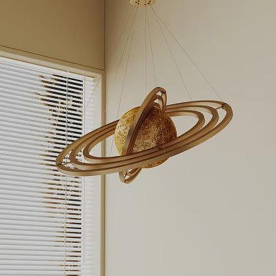 Modern Saturn Ring Design Chandelier With Golden Sphere And Metal Rings 3d model