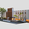 Modern Landscape Feature Wall Design With Water Flow Plants And Illuminated Lighting