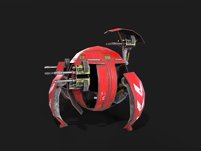 Red Spherical Smart Machine with Mechanical Legs and Weapon Like Devices in Sci Fi Design 3d model