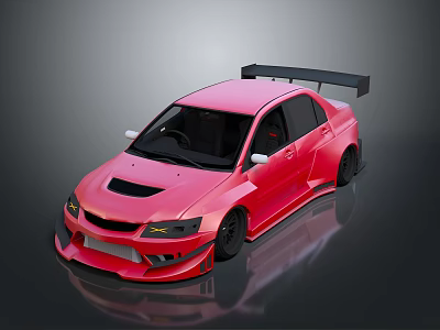 Pink Modified Sedan With Sporty Body Kit Rear Spoiler And Black Wheels 3d model