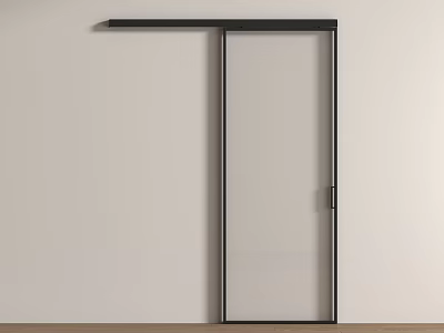 Modern Sliding Glass Door With Black Frame On White Wall And Wooden Floor 3d model