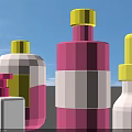 Colorful Plastic Containers With Various Shapes And Bright Colored Caps