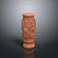 Ancient Cylindrical Decorative Weapon With Carved Floral Pattern And Brown Texture 3d model