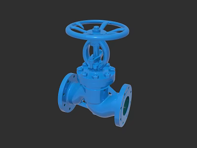 Industrial Gate Valve With Blue Handwheel And Flange Connections Design 3d model
