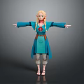 Game Movie Character With Blonde Braided Pigtails Green Eyes Blue Dress And Arms Outstretched