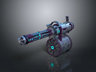 3D Sci Fi Weapon Model With Mechanical Structure Blue Glowing Lights And Wheel Base 3d model