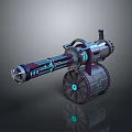 3D Sci Fi Weapon Model With Mechanical Structure Blue Glowing Lights And Wheel Base 3d model