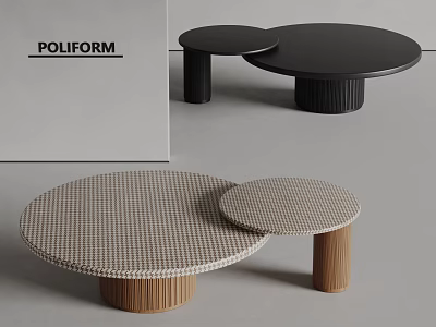 Modern Round Nesting Coffee Tables For Living Room With Checkerboard Pattern And Textured Legs 3d model