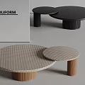 Modern Round Nesting Coffee Tables For Living Room With Checkerboard Pattern And Textured Legs