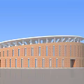 Circular Red Brick Building Exterior With White Top Structure And Windows 3d model