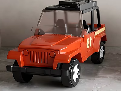 Electric Toy Jeep with Orange Body Black Roof Transparent Windshield and Number 81 3d model
