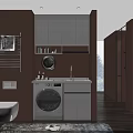 Modern White Decorative Cabinet With Washing Machine And Sink In Pink Bathroom