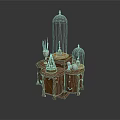 Decorative Wooden Small Table With Glass Dome Pen Holder Two Spheres And Small Clock