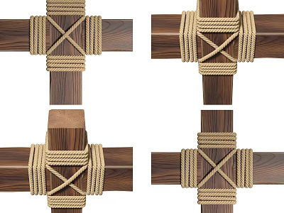 Wooden Railing With Cross Rope Wrapped Design And Natural Wood Details 3d model
