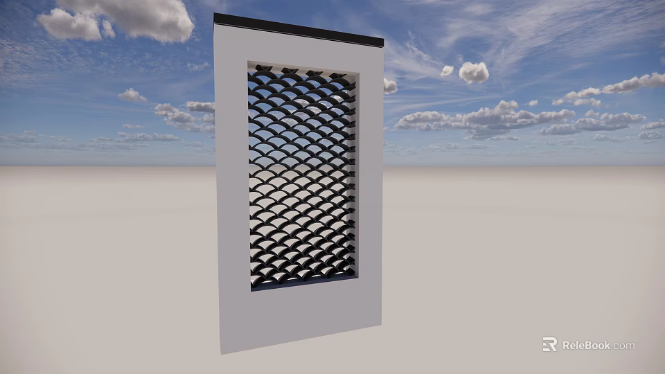 Modern Garden Wall With White Frame And Black Grid Pattern Against Blue Sky 3d model