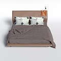 Double Bed with Brown Upholstered Headboard Patterned Pillows and Soft Brown Quilt 3d model