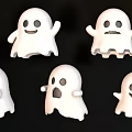 Cute White Ghost Shaped Pendants With Various Facial Expressions On Black Background