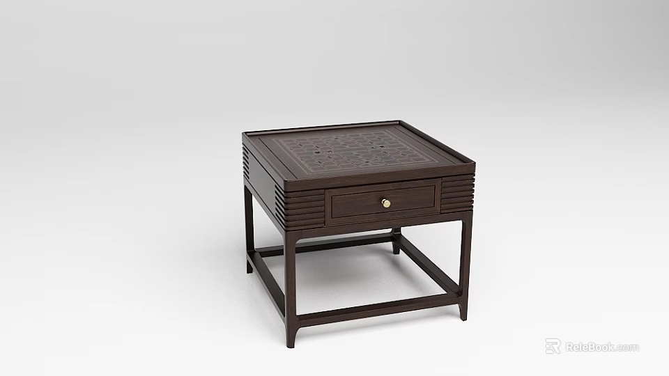 Dark Brown Wooden Bedside Table with Square Top and Single Drawer 3d model