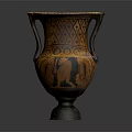 Ancient Decorative Vase With Double Handles And Intricate Geometric Figure Motifs In Orange Black Design