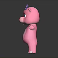 Cute Pink Hippo Doll With Purple Bow And Blue Eyes Outstretched Arms Design