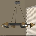 Modern Gold Cone Shaped Chandelier With Black Frame In Room With Blinds