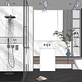 Modern Bathroom Interior Design With Marble Walls Glass Shower Free Standing Tub And Green Plant