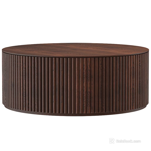 Modern Round Wooden Coffee Table With Ribbed Design And Smooth Top Surface 3d model