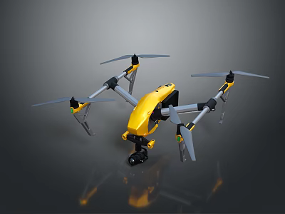 Yellow And Black Quadcopter Drone With Four Propellers And Camera System 3d model