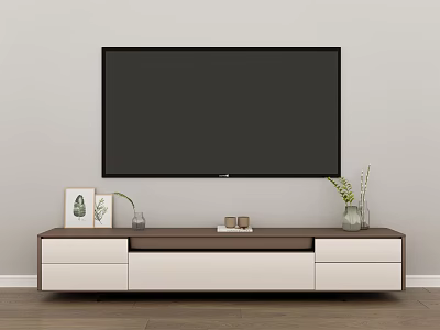 Modern TV Stand Featuring Large Screen TV Drawers Picture Frame and Decorative Vase 3d model