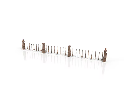 3D Rendered Brown Chess Pieces Arranged In Curve With Various Types On White Background 3d model