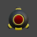 Spherical Grenade Weapon Design Featuring Black Body Red Central Core And Yellow Decorative Accents