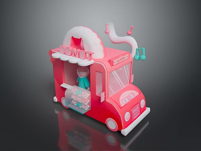 Pink Donut Food Truck With Cute Design And Figure 3d model