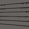 Different Decorative Curtain Rods With Ornate Ends And Hooks 3d model