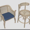 Wicker Armchair With Blue Cushion And Round Stool Rattan Weave Design