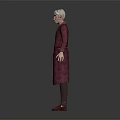 Fantasy Male Character in Red Robe with Mythical Creature Standing on Gray Background
