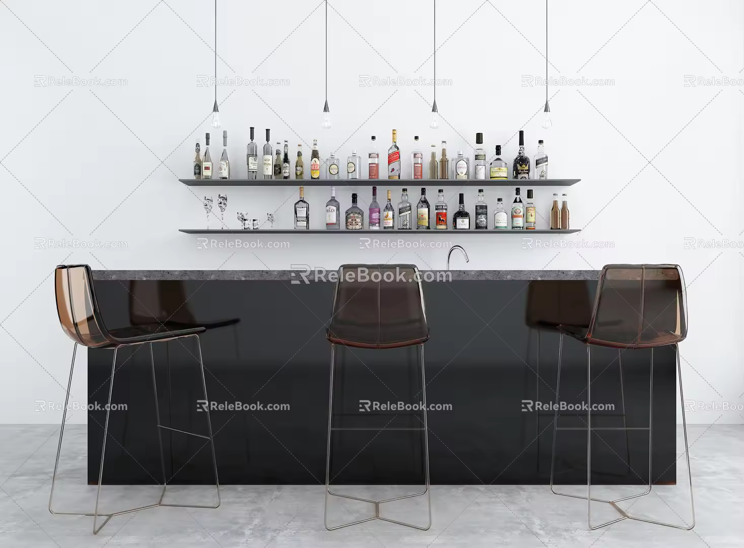 Modern Bar Chair Combination Dining Table Chair 3d model