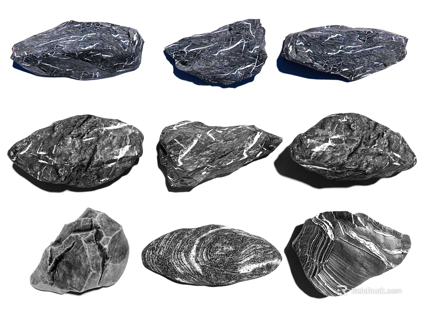 Natural Stone and Wood Decorative Crafts Featuring Diverse Shapes and Textures 3d model 