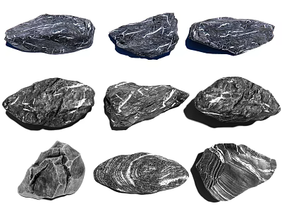 Natural Stone and Wood Decorative Crafts Featuring Diverse Shapes and Textures 3d model