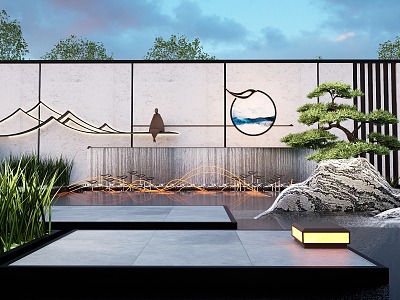 New Chinese Landscape Water Landscape Wall Courtyard Landscape Wall Landscape Wall model