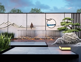 New Chinese Landscape Water Landscape Wall Courtyard Landscape Wall Landscape Wall 3d model