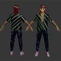 3D Character Design Model With Striped Shirt Black Pants White Shoes And Front Back Views