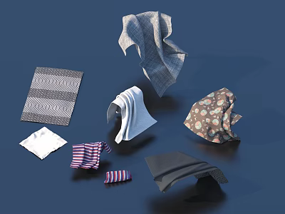 Household Textile Items Including Striped Towels Patterned Cloth And Soft Fabric Pieces 3d model