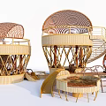 Round Roof Wooden House Design With Bamboo Woven Structure Staircase Slide And Outdoor Furniture