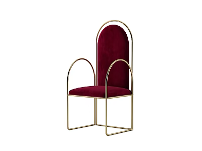 Burgundy Velvet Leisure Chair with Golden Metal Frame and Curved Modern Design 3d model