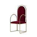 Burgundy Velvet Leisure Chair with Golden Metal Frame and Curved Modern Design