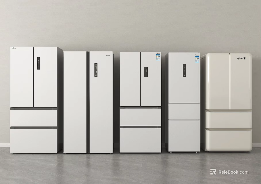 Modern White Refrigerators And Freezers With Various Styles In Product Lineup 3d model 